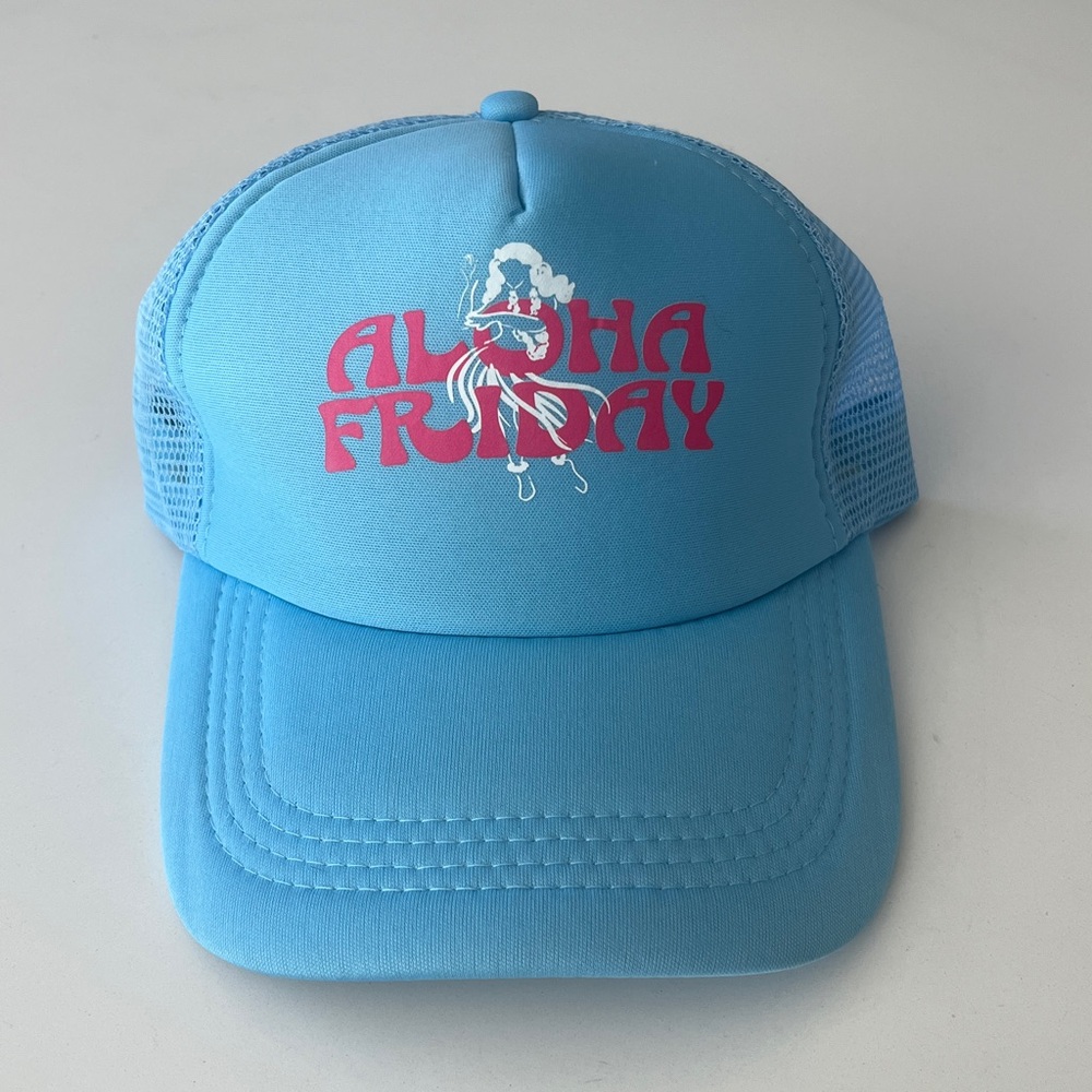 Kai Aloha "Aloha Friday" Hawaii Trucker Hat - Blue & Pink LIMITED EDITION